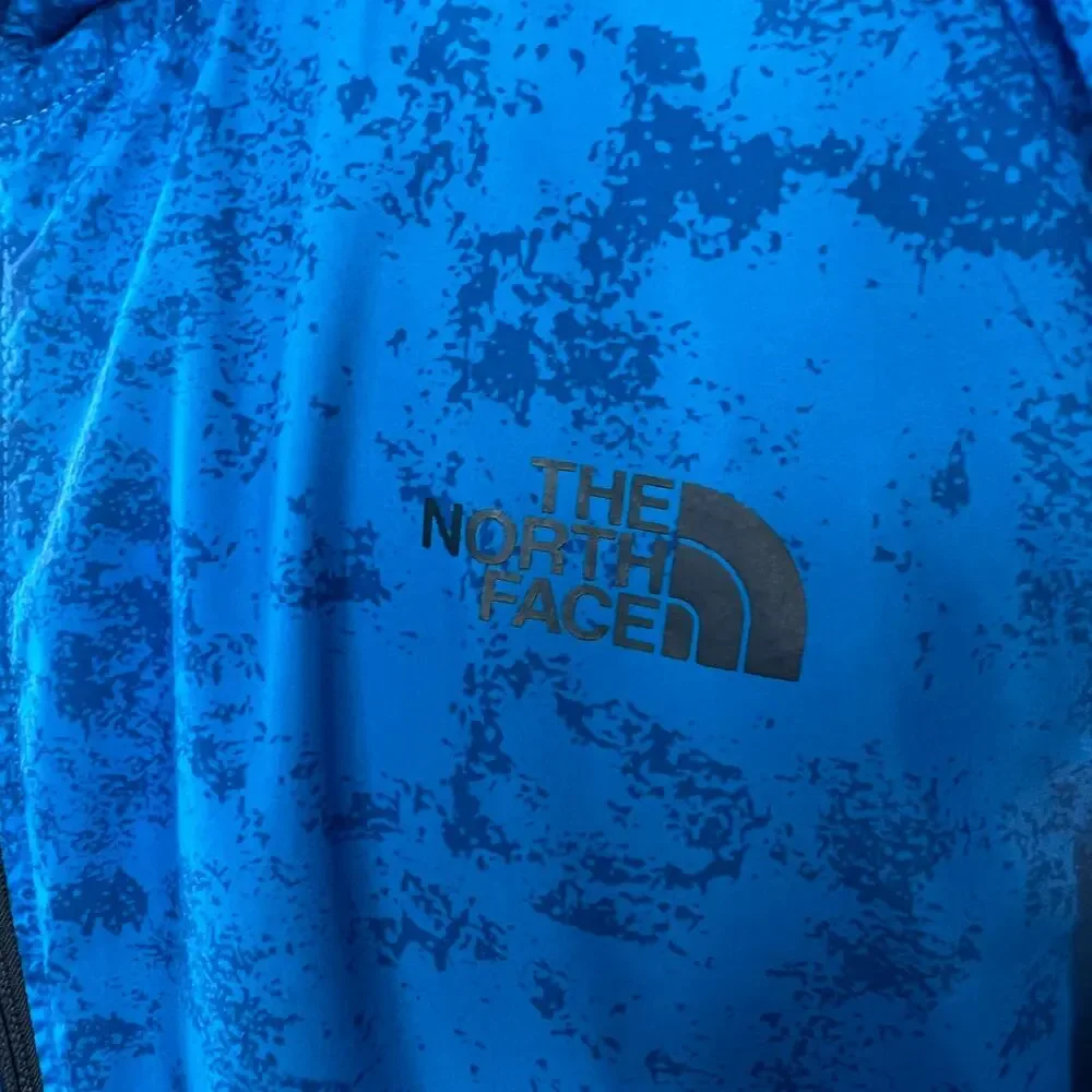 THE NORTH FACE Lightweight Nylon Windbreaker Blue Print Men's Hooded Jacket S